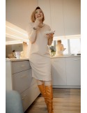 Loose dress with a turtleneck and pockets, beige FI720 - Online store - Boutique